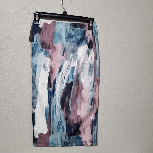 Mossimo Skirt Womens XS Pink Blue White Abstract Midi Stretch Bodycon NWT Modern - Picture 4 of 16